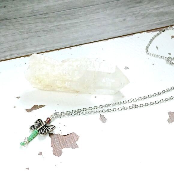 Dainty Dragonfly Necklace, Minimalist Jewelry, Insect Jewelry, 18" - Picture 2 of 4